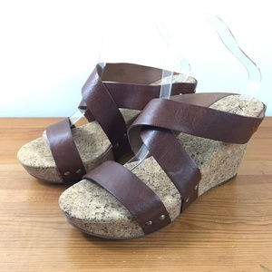 New Lucky brand 10 Brown Leather Wedge sandals